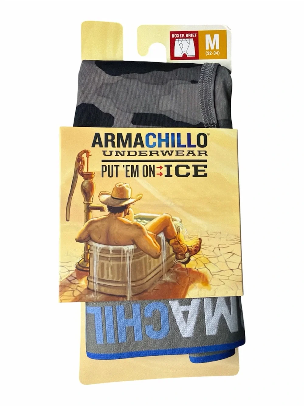 Duluth Trading Co Armachillo Gray Camo Boxer Briefs with Blue Waistband - M